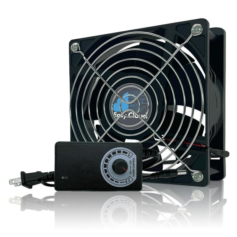 Easy Cloud Computer Fan with AC Plug, 120mm Variable Speed Axial Muffin PC Fan with Controller 120V 110V 220V Small 12V Case Cooling for PC Server Cabinet DVR TV Router Receiver Xbox Greenhouse - Image 1